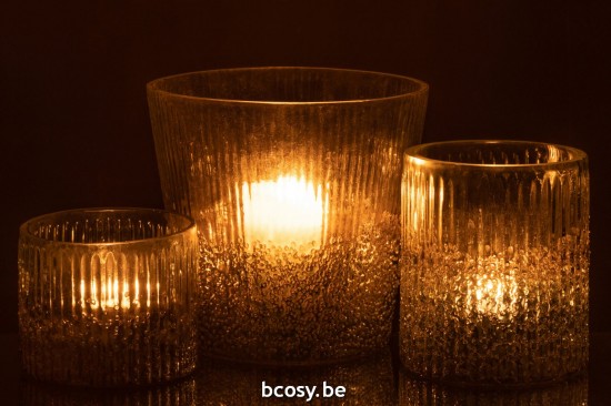 Jline Windlicht Gerillt Glas Silber Trans Large t lichthalter teelichtleuchter teelichte.