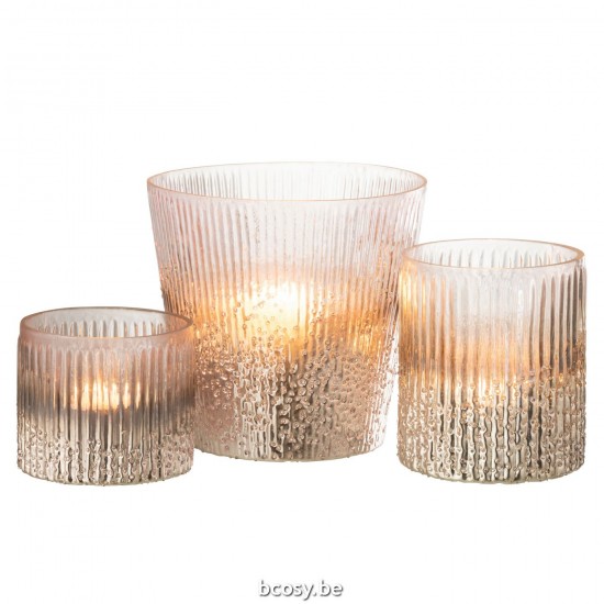 J Line Hurricane Ribbed Glass Pink Large tea lights holders.