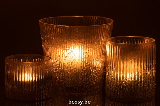 Jline Windlicht Gerillt Glas Rosa Large t lichthalter teelichtleuchter teelichte.