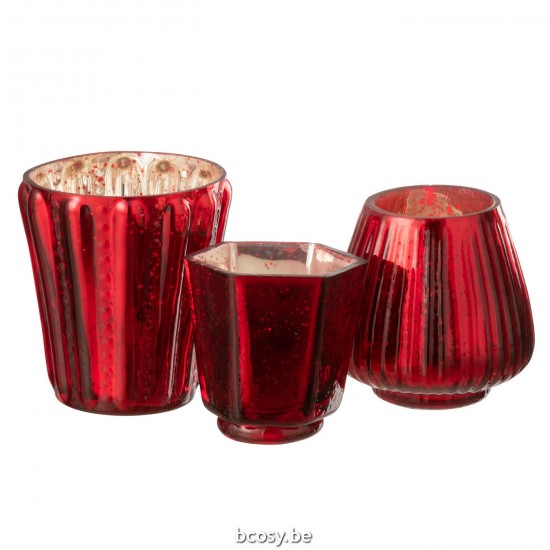 Jline Theelichthouder Glas Rood.