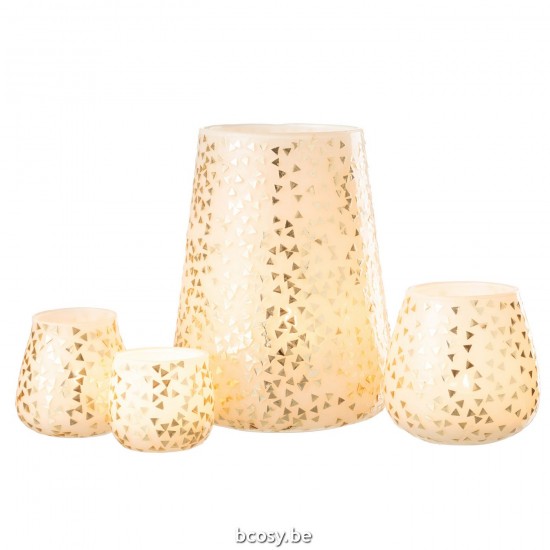 J Line Hurricane Triangle Glass White Gold Extra Large tea lights holders.