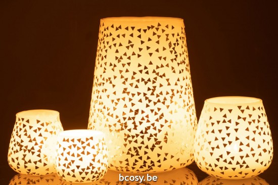 Jline Windlicht Dreieckig Glas Weiß Gold Extra Large t lichthalter teelichtleuchter teelichte.