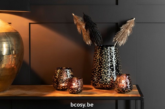 Jline Fotóforo Triángulo Vidrio Negro Oro Small.