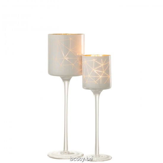 J Line Tealight Holder On Foot Milano Glass White Gold Large tea lights holders.