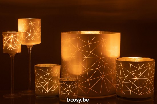 Jline Fotóforo Con Pie Milano Vidrio Blanco Oro Large.