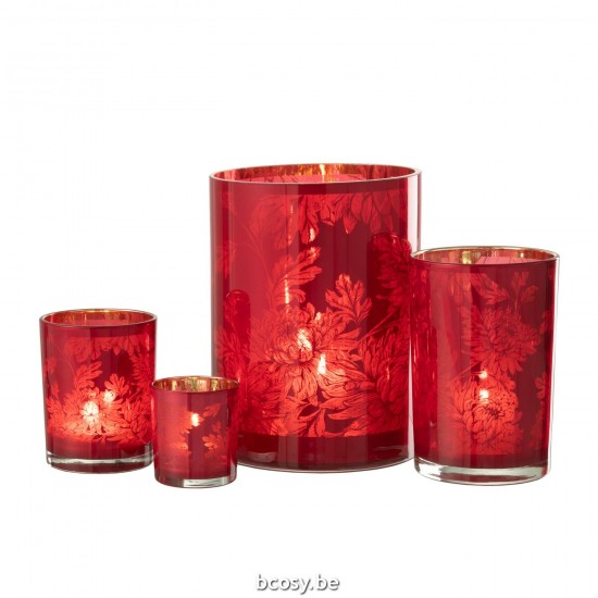 J Line Hurricane Flowers Glass Red Extra Large tea lights holders.