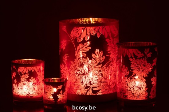 Jline Windlicht Blumen Glas Rot Extra Large t lichthalter teelichtleuchter teelichte.