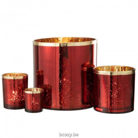 J Line Hurricane Gold Rim Glass Red Extra Large tea lights holders.