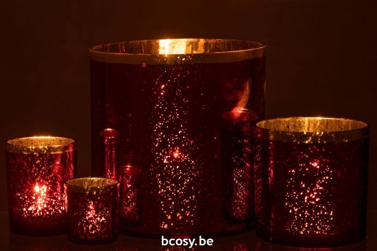 Jline Windlicht Goldrand Glas Rot Extra Large t lichthalter teelichtleuchter teelichte.