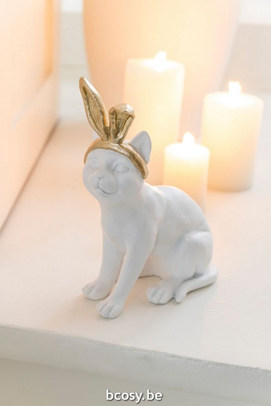 Jline Gato Oreja Resina Oro Blanco Small.