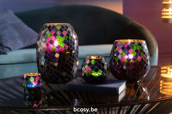 J Line Portacandele Mosaico Vetro Malva Extra Large Fotóforo Mosaico Vidrio Morado Extra Large.