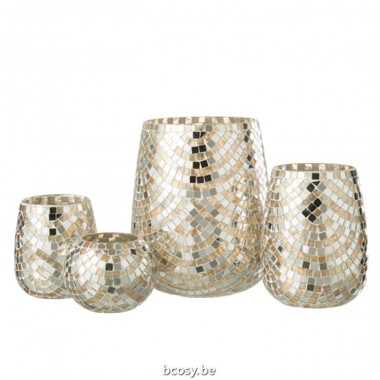 Jline Windlicht Mozaiek Glas Zilver Goud Extra Large.