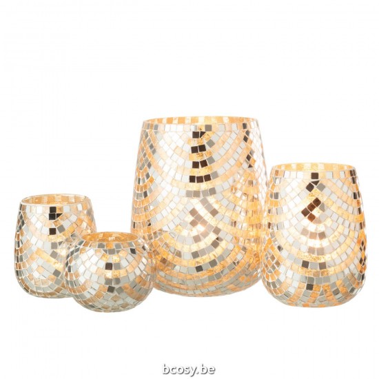 J Line Hurricane Mosaic Glass Silver Gold Extra Large tea lights holders.