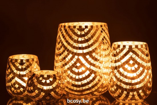 Jline Windlicht Mosaik Glas Silber Gold Extra Large t lichthalter teelichtleuchter teelichte.