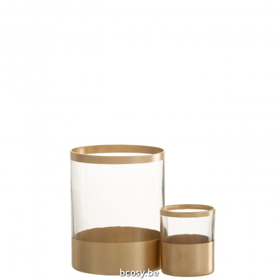 Jline Windlicht Goud Lijnen Glas Transparant Large.