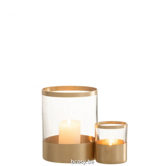 J Line Hurricane Gold Lines Glass Transaprent Large tea lights holders.