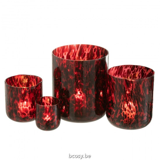 J Line Hurricane Spotted Glass Red Black Extra Large tea lights holders.