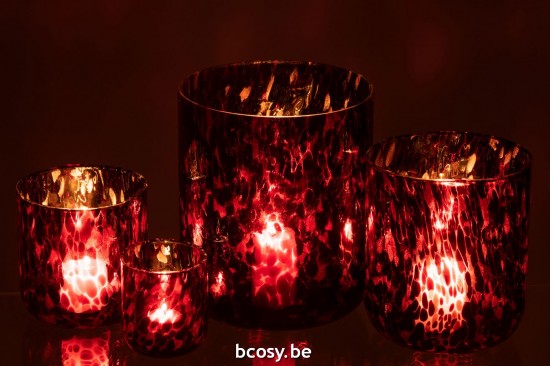 Jline Windlicht Gefleckt Glas Rot Schwarz Extra Large t lichthalter teelichtleuchter teelichte.