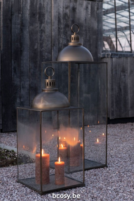 Jline Linterna Hagrid Vidrio Hierro Bronce Medium.