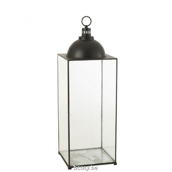 Jline Lantaarn Hagrid Glas Ijzer Zwart Large.