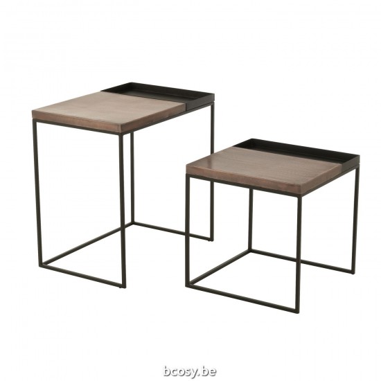 J Line tables d appoint bouts de canapé Jolipa Set De 2 Tables Gigogne Metal Bronze Noir.