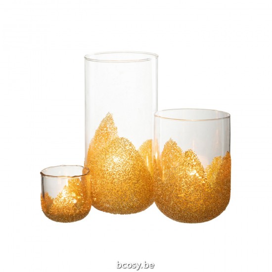 J Line Candleholder Strass Glass Tr Gold Large tea lights holders.