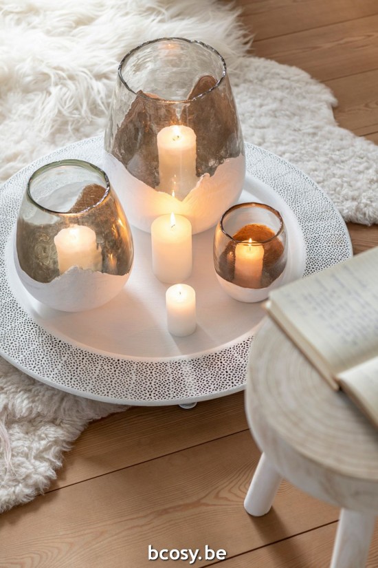 Jline Portavelas Wavy Vidrio Transparente Blanco Medium.