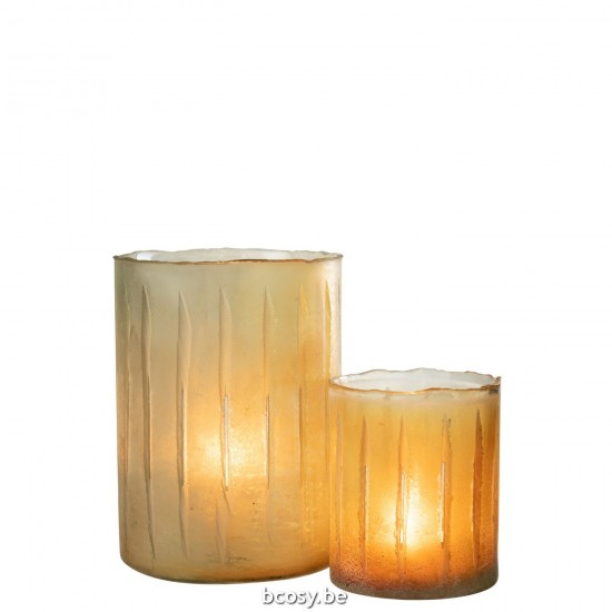 J Line Candleholder Stripes Glass Yell Large tea lights holders.