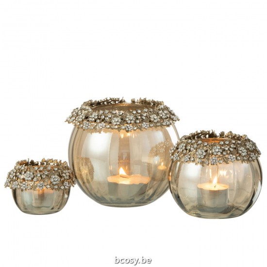 J Line Tealight Holder Volve Metal Glass Gold Bronze Large tea lights holders.