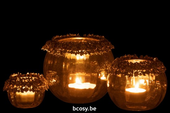 Jline Teelichthalter Volve Metall Glas Gold Bronze Large t lichthalter teelichtleuchter teelichte.