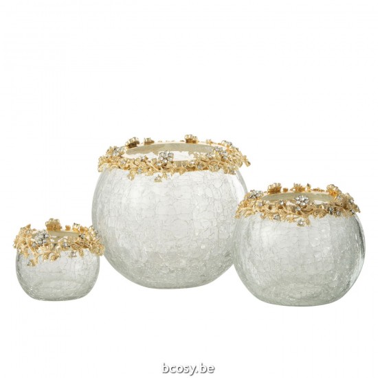 Jline Theelichthouder Volve Metaal Glas Goud Transparant Large.