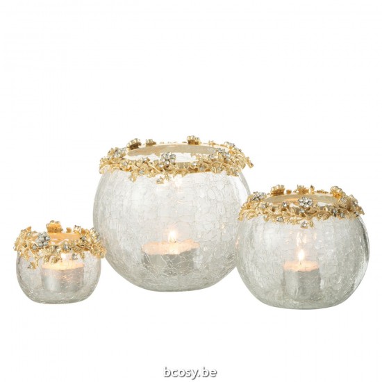 J Line Tealight Holder Volve Metal Glass Gold Transparent Large tea lights holders.