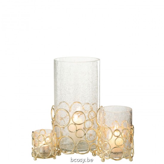 J Line Candleholder Kyev Glass Iron Transparent Gold Large tea lights holders.