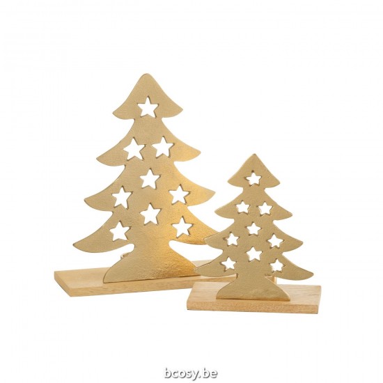 J Line Tealight Holder Christmas Tree Aluminium Wood Natural Gold Large tea lights holders.