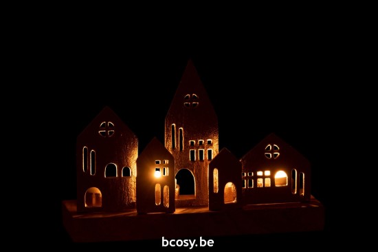 J Line photophores Jolipa Bougeoir Maison Aluminium Bois Or Naturel.