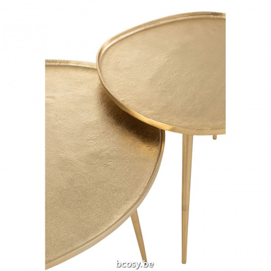 J Line tables d appoint bouts de canapé Jolipa Set De 2 Tables Vinta Aluminium Or.