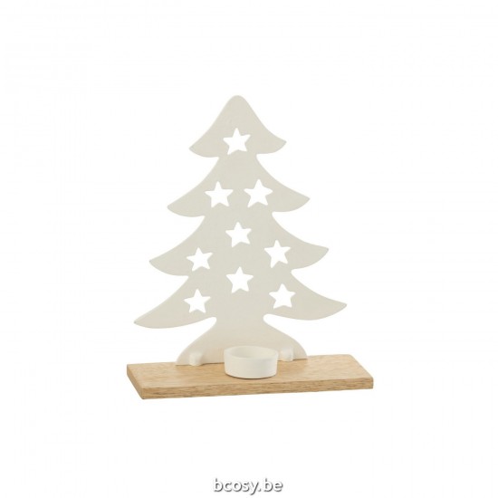 Jline Theelichthouder Kerstboom Aluminium Hout Wit Naturel Large.