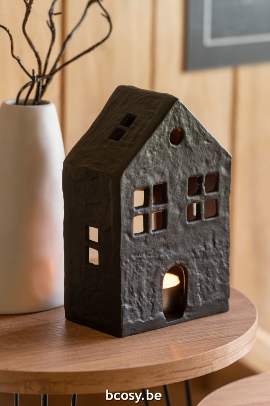 Jline Portavelas Casa Aluminio Negro.