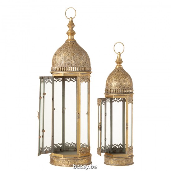 J Line Set Of 2 Lanterns Eastern Metal Glass Gold lanterns.