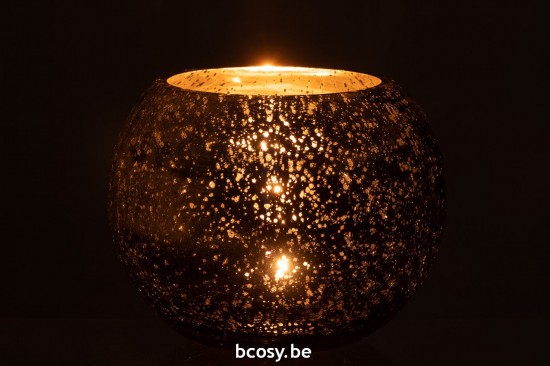 J Line lanternes photophores Jolipa Photophore Boule Craquele Verre Effet Nacre Bleu Large.