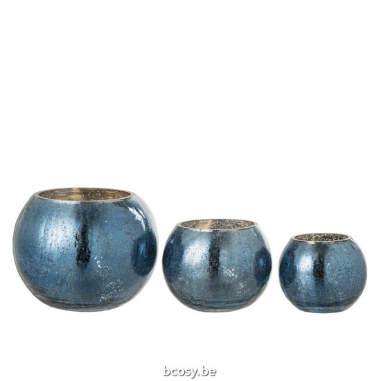Jline Windlicht Bol Craquele Glas Parel Effect Blauw Large.