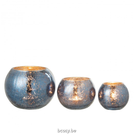 J Line Hurricane Light Ball Craquelure Glass Pearl Effect Blue Large lanterns hurricanes.