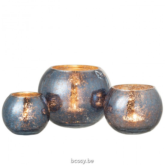 J Line Portacandele Palla Screpolato Vetro Aspetto Madreperla Blu Large Fotosforo Bola Agrietado Cristal Nacarado Azul Large.