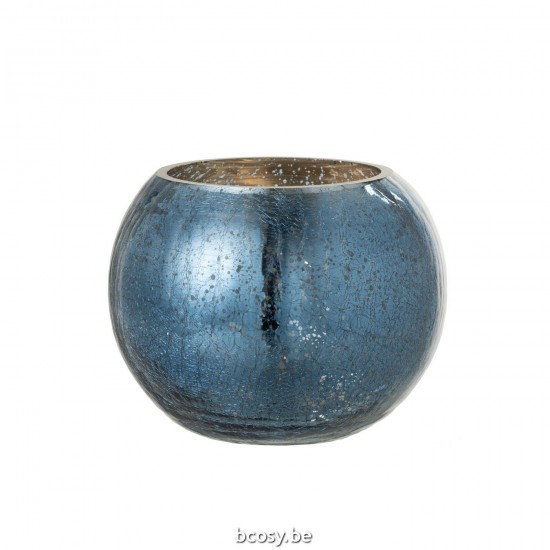 J Line Windlicht Bol Craquele Glas Parel Effect Blauw Large windlichten JO36511.