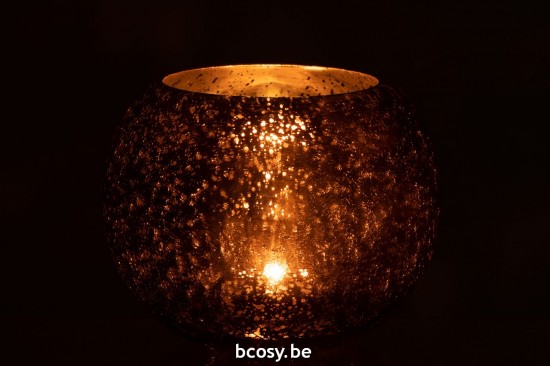 J Line lanternes photophores Jolipa Photophore Boule Craquele Verre Effet Nacre Marron Large.