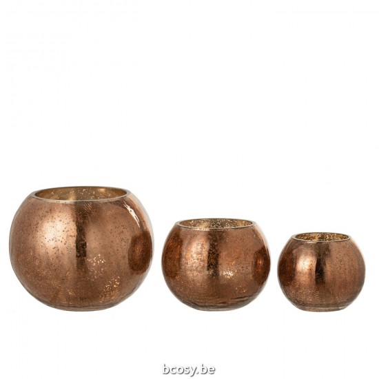 Jline Windlicht Bol Craquele Glas Parel Effect Bruin Large.