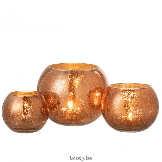 J Line Portacandele Palla Screpolato Vetro Aspetto Madreperla Castagna Large Fotosforo Bola Agrietado Cristal Nacarado Castag.