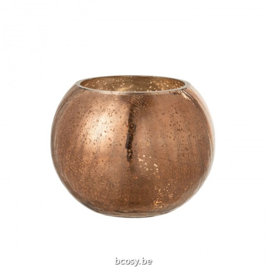 J Line Windlicht Bol Craquele Glas Parel Effect Bruin Large windlichten JO36514.