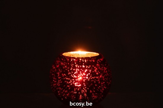 J Line lanternes photophores Jolipa Photophore Boule Craquele Verre Effet Nacre Rouge Small.