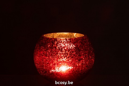 J Line lanternes photophores Jolipa Photophore Boule Craquele Verre Effet Nacre Rouge Medium.